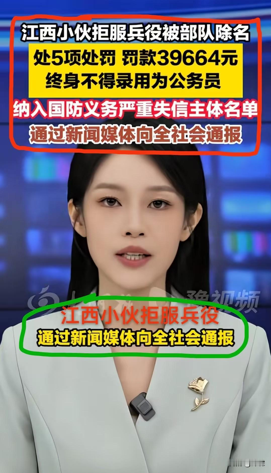 参军不是儿戏
拒服兵役被除名
五项处罚影响一辈子
 
江西一名青年顺利应征入伍，