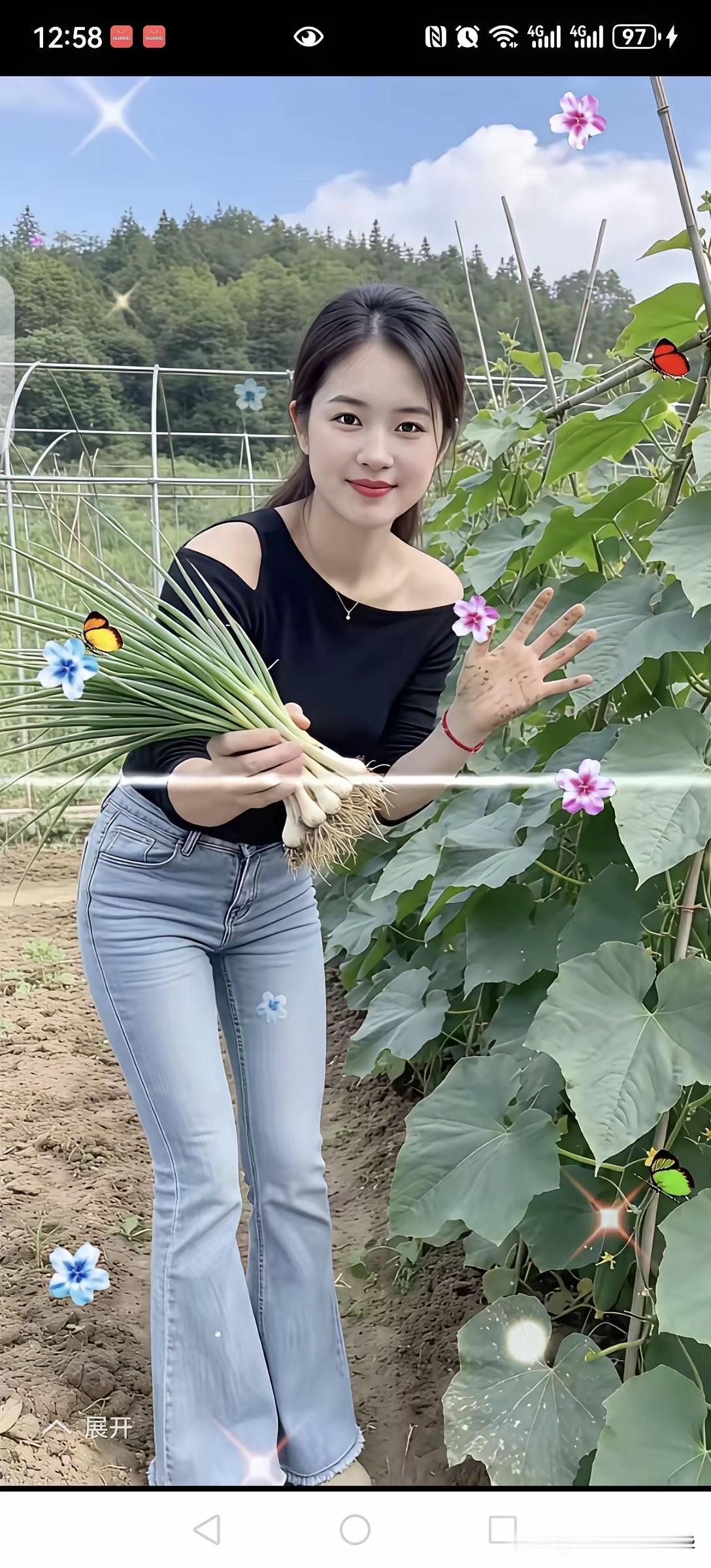 我家闺女，平时在城里呆久了，偶尔的回一次乡下，高兴得不知说什么好，非要摆拍一下，