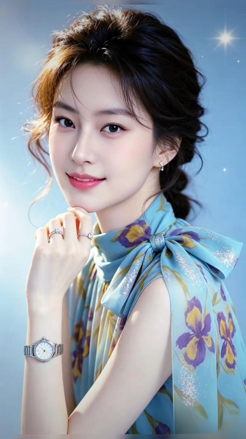 温柔甜美的蓝花少女，优雅气质扑面而来！🌸✨