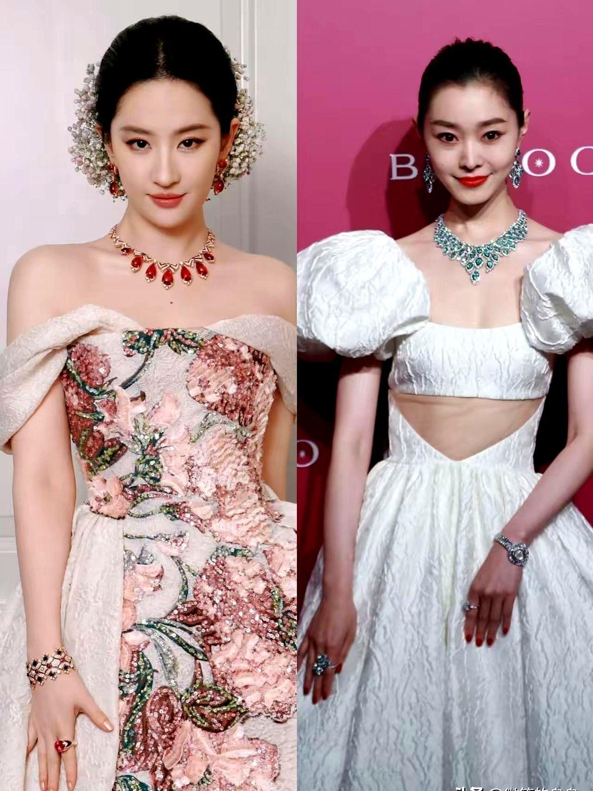 宋轶戴着珠宝

宋轶和刘亦菲都是宝格丽代言人，两人同戴珠宝对比，刘亦菲仍一眼吸睛