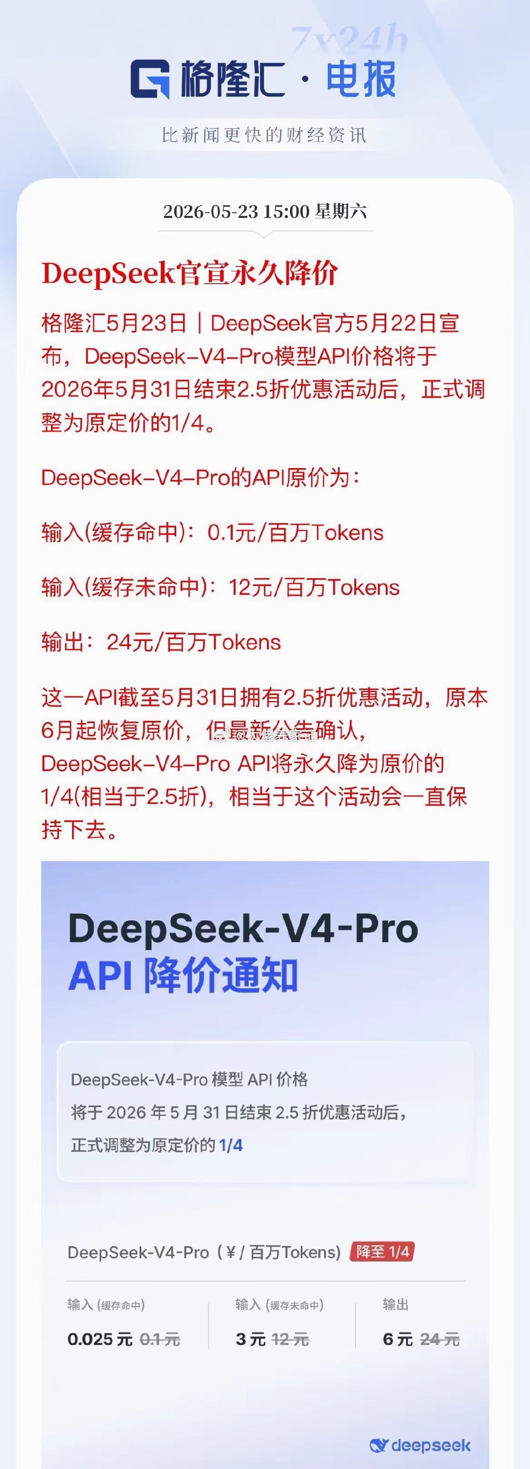 DeepSeek模型API官宣“永久降价”！两条产业链有望将跟着受益！近日，De