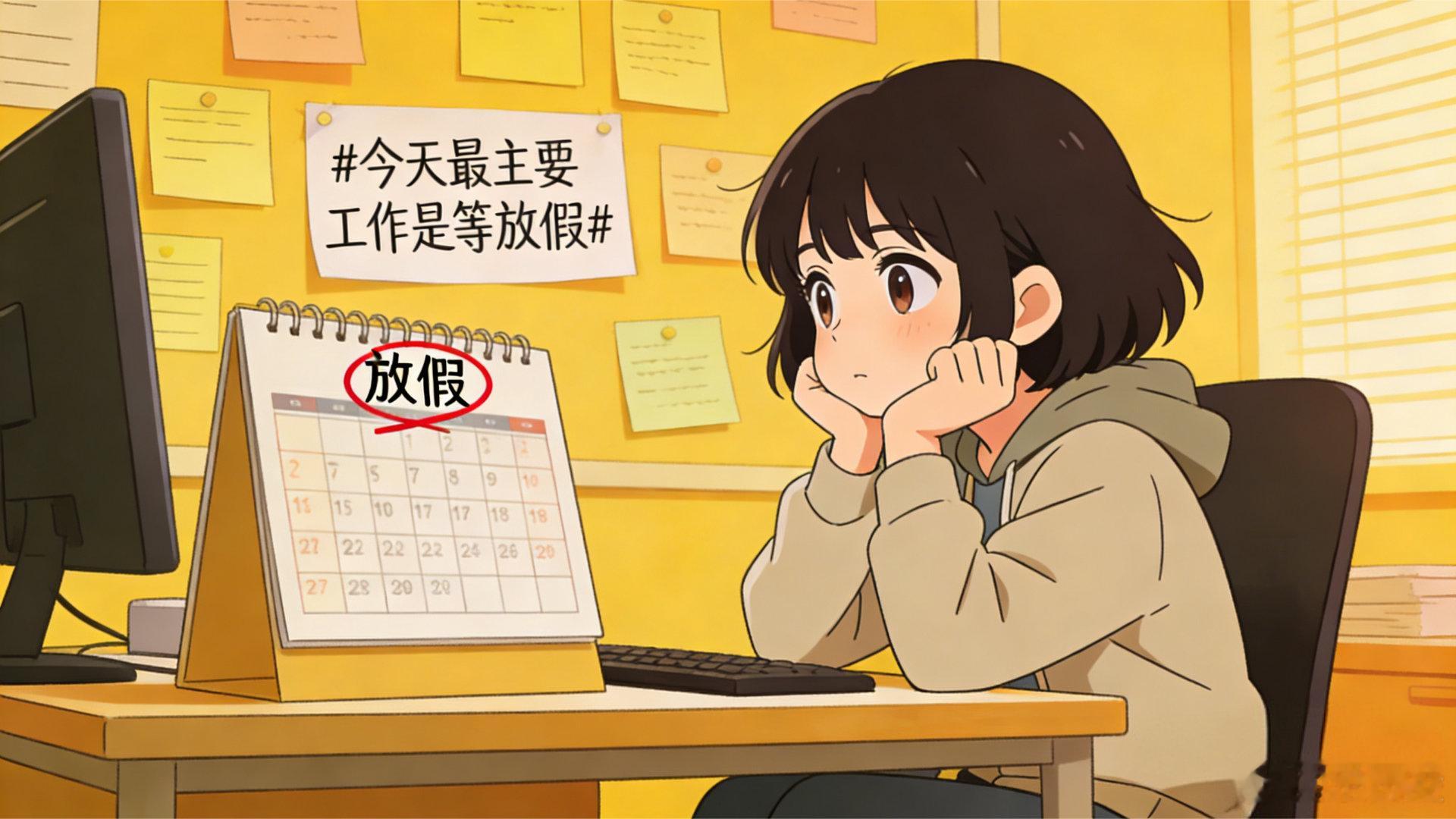 今天最主要工作是等放假  键盘敲得再快，心思早就飘向归途。屏幕亮着，脑子已经在规