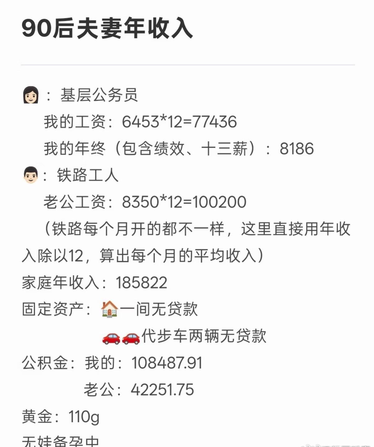 90后夫妻真实的年收入，这应该是现在普通家庭的收入写照吧。 ​​​