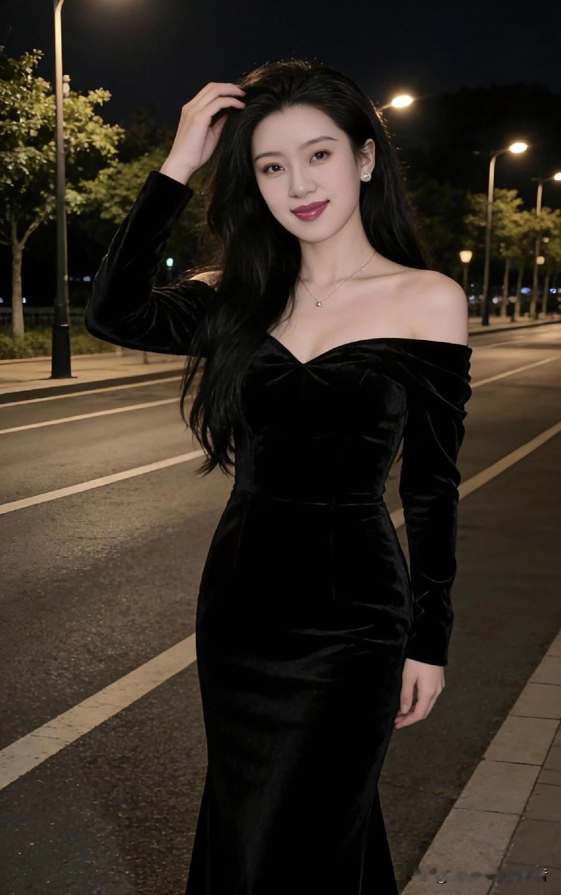 这身穿搭整体造型偏向轻熟御姐风，既适合晚宴、年会、红毯等正式场合，也能作为夜景写