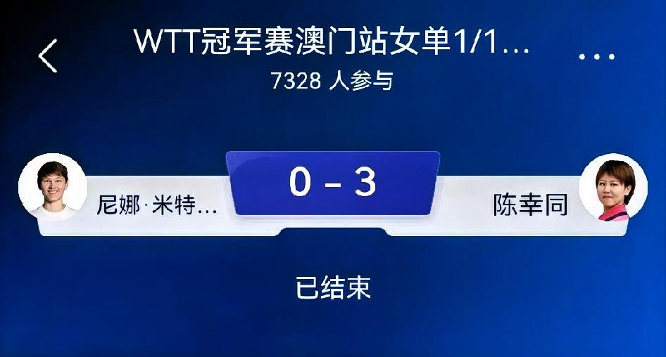 陈幸同3‑0尼娜·米特兰姆（11‑5 / 11‑6 / 11‑3）比赛解读
 