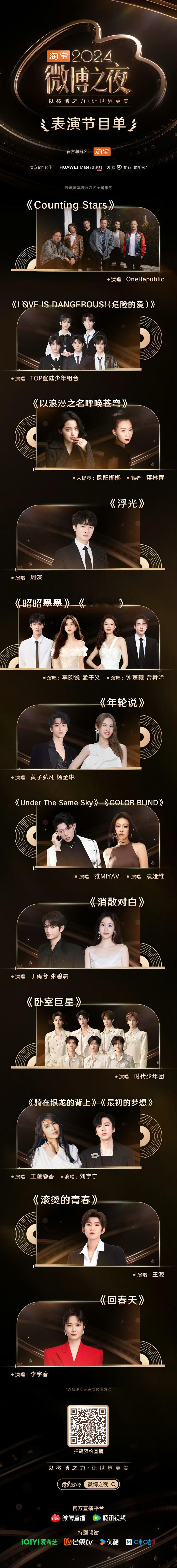微博之夜节目单，想看哪个舞台?《Counting Stars》OneRepubl