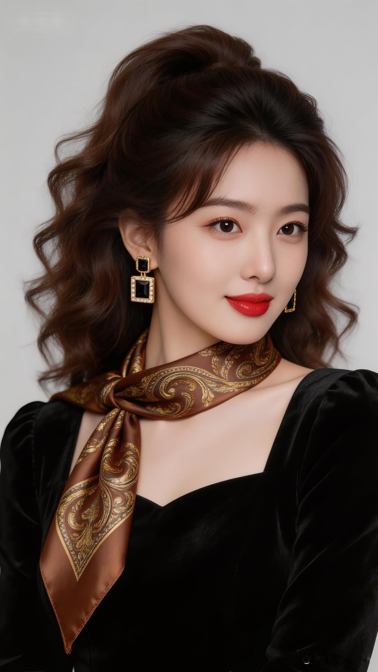 优雅复古风，丝巾与耳环的完美搭配，尽显时尚魅力！💄👗👠百搭又显瘦的黑色，怎