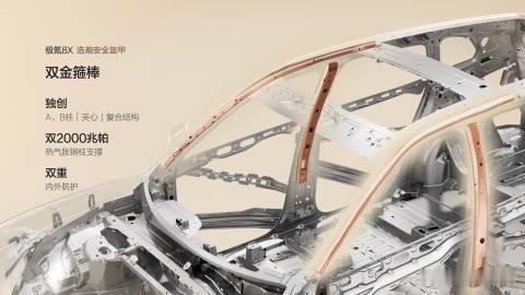 极氪8X曜影搭载浩瀚安全盔甲，以高强材料与独创设计打造全方位安全空间，兼顾“撞不