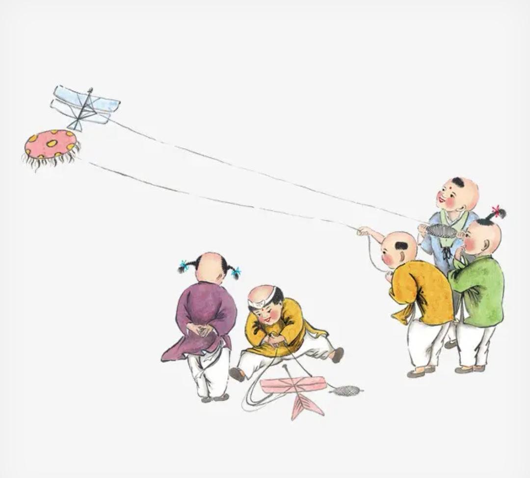 上联，？？？

下联，风轻春浅纸鸢线，放风筝