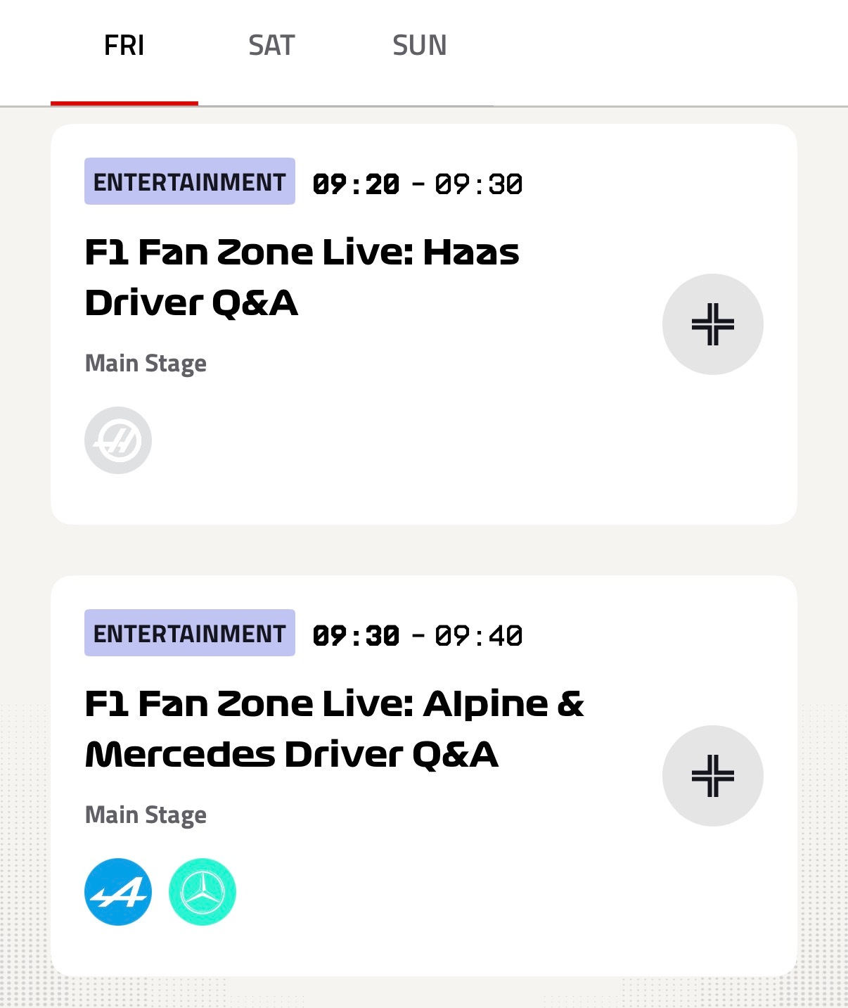 F1官方app中给出了今年中国大奖赛期间的Fan Stage时间与安排⬆️周五0
