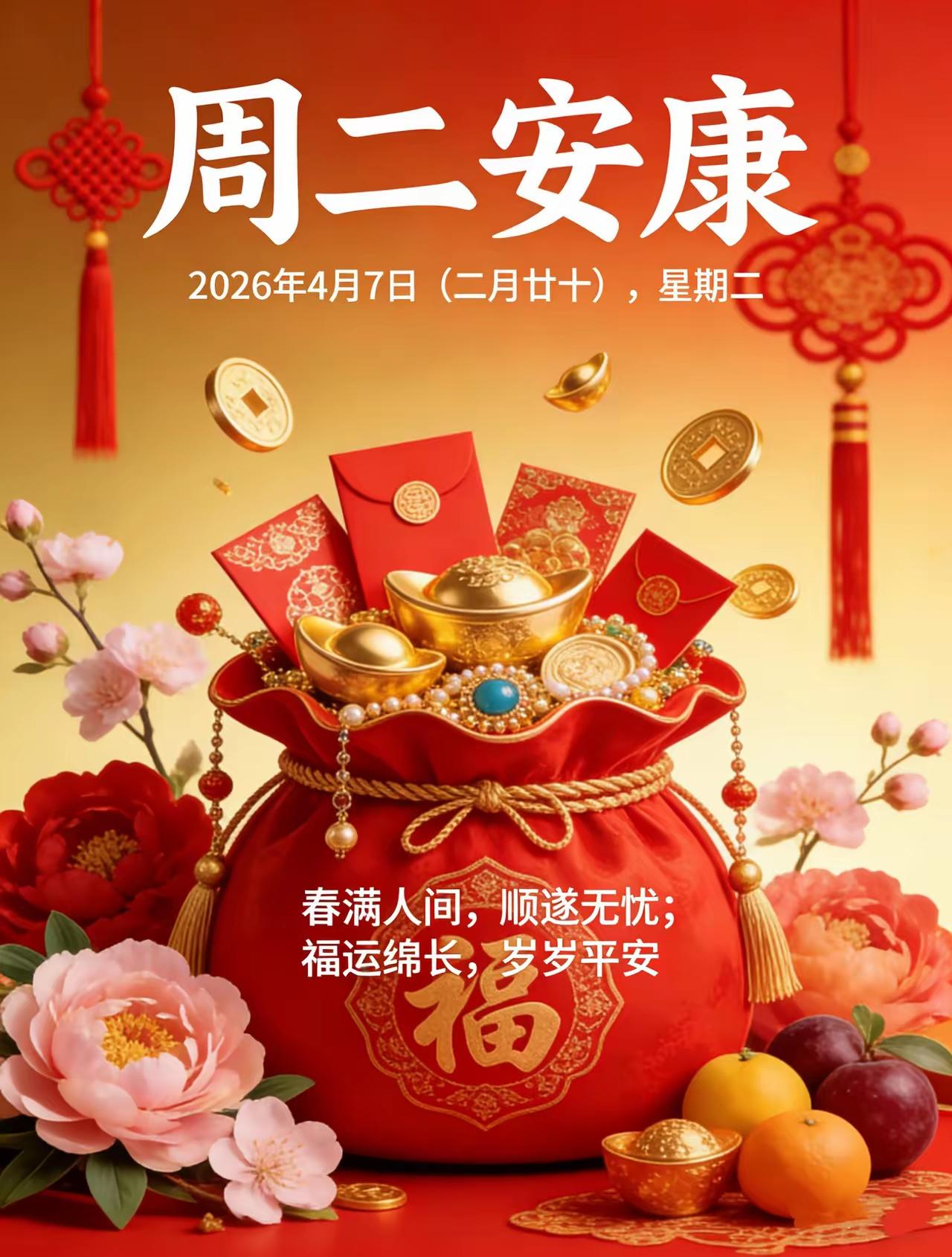 二月二十愿我们：时时好运相伴，天天平安健康！[玫瑰][福][心][招财进宝]