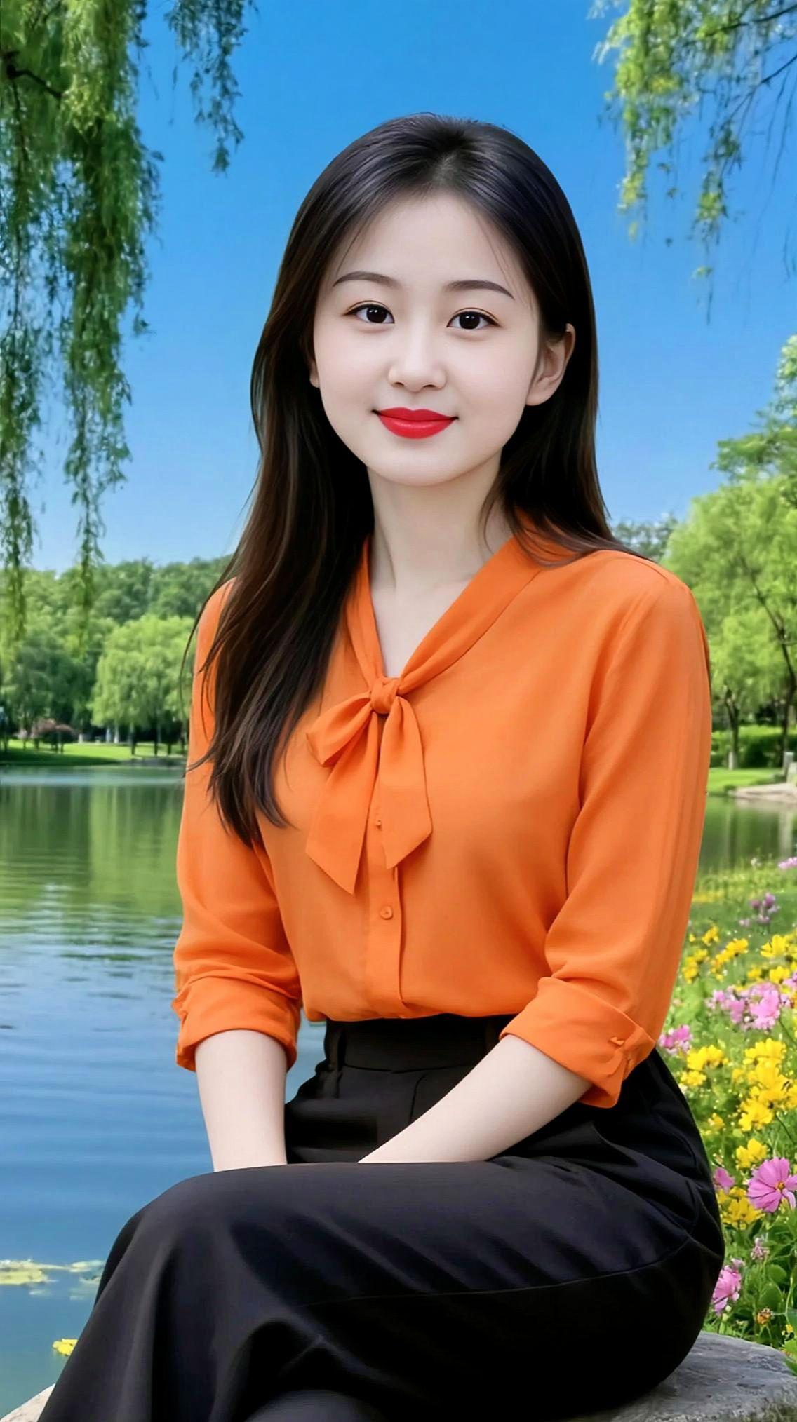 AI湖边温柔写真照 抖音ai创作 清秀简约写真 气质穿搭 清纯甜美