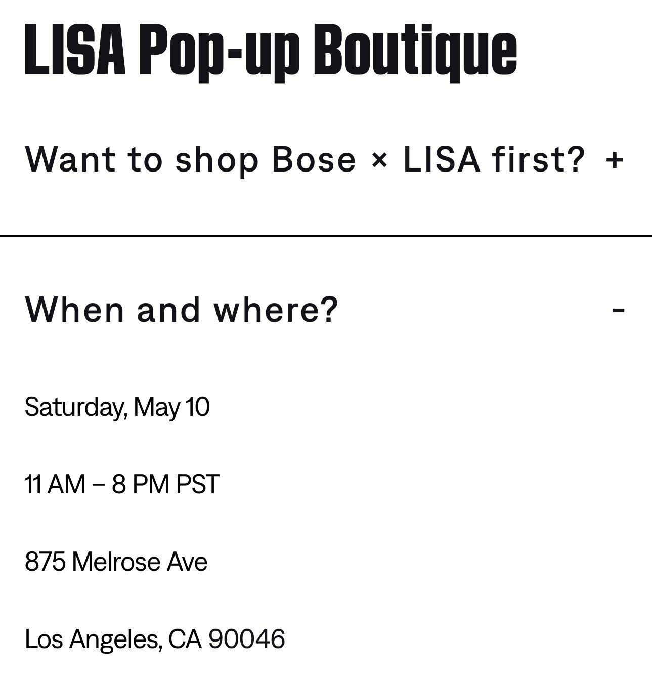 BOSE X LISA 限时快闪店活动将在洛杉矶举行，洋妞又在替我幸福[笑哈哈]