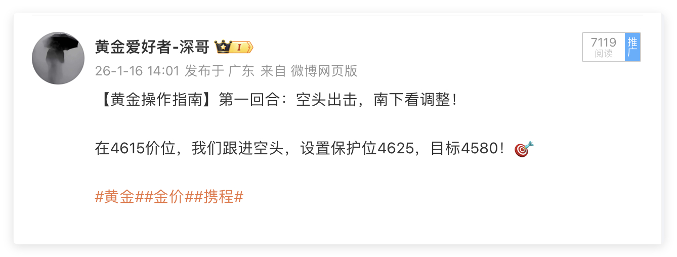 1月16日周五布局回顾：单日战绩350点🎯🎯黄金4615空单，抵达4602出
