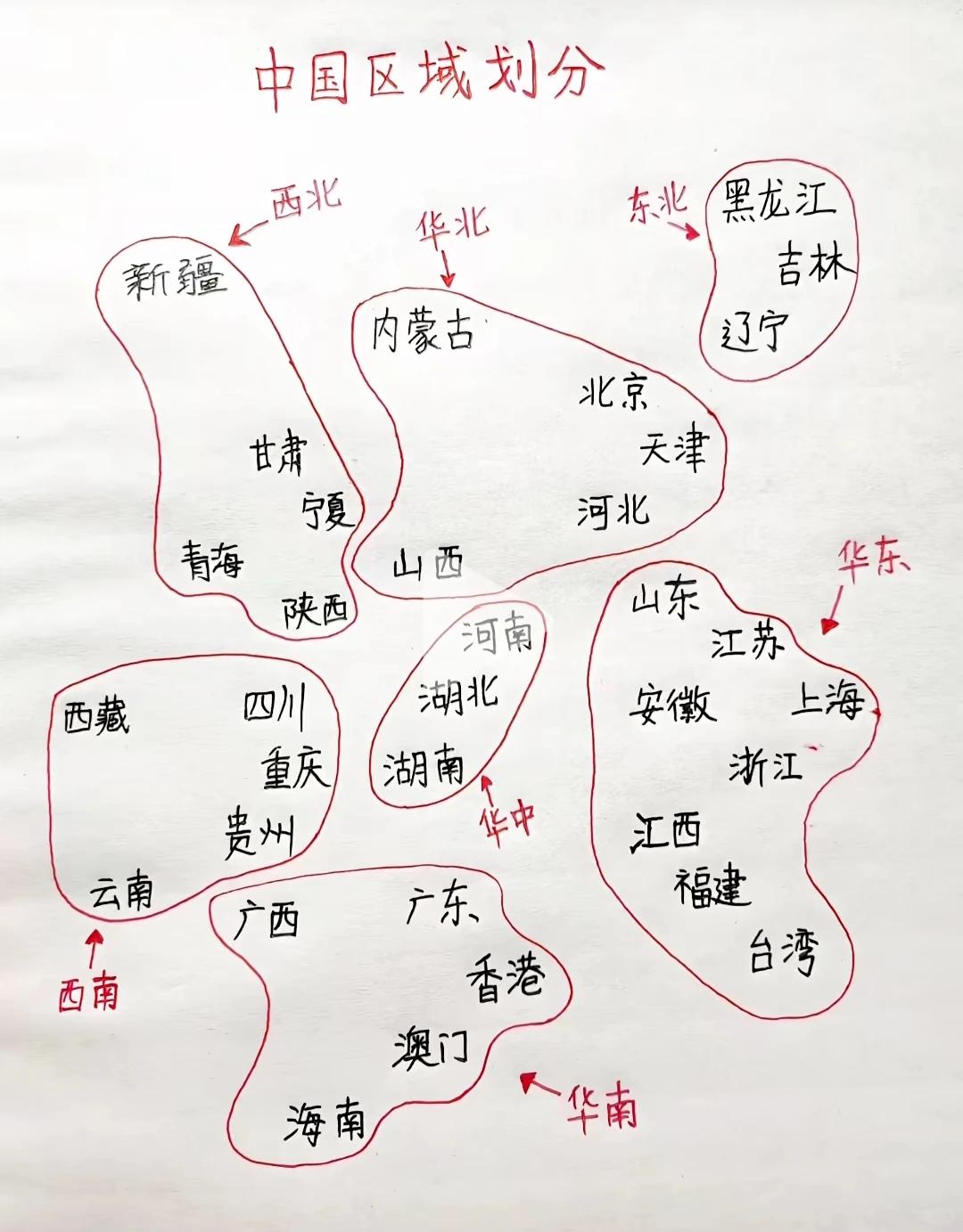 【涨知识】中国区域划分↓↓↓

我一直以为福建属于华南，江西属于华中，看来得好好