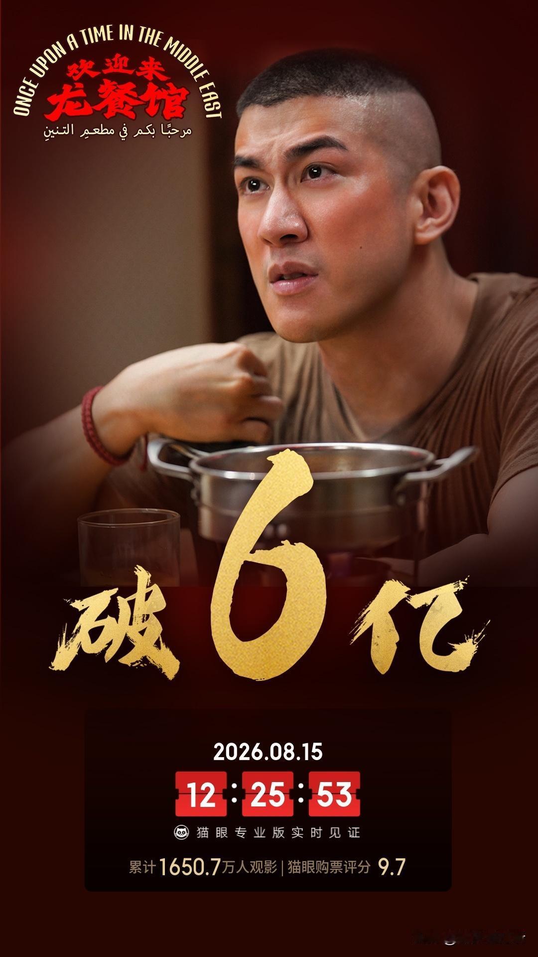 上映第五天票房突破6亿元，这是电影《欢迎来龙餐馆》的成绩，今天是周末单日票房有可