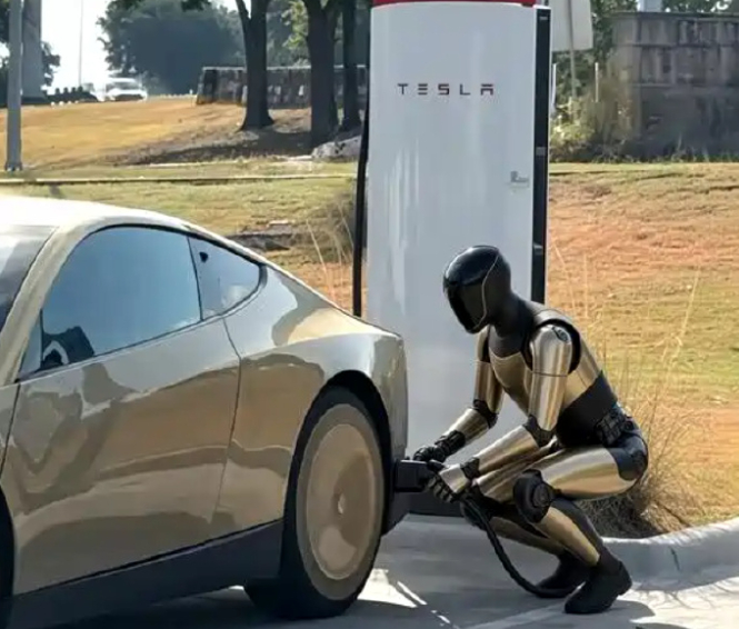 【特斯拉计划用机器人为Robotaxi充电】近日，在Munro Live的采访中