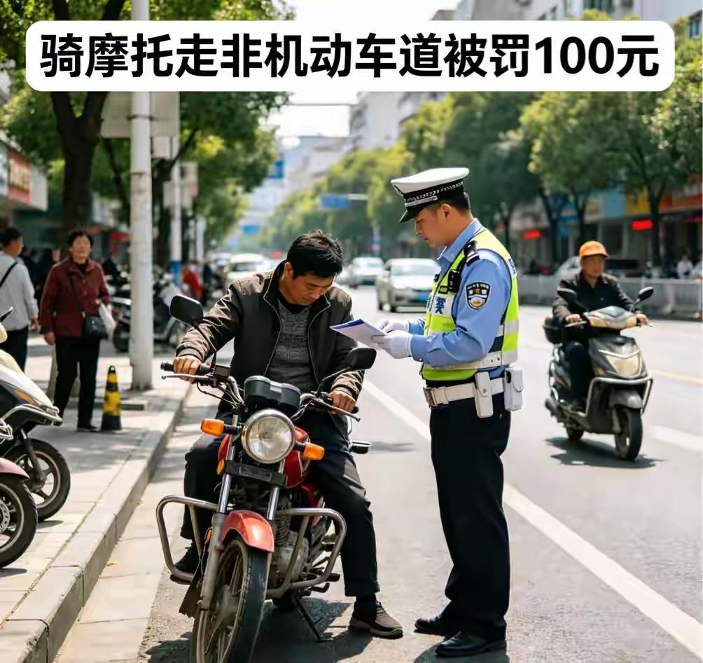 🚨 2026年4月，全国严查摩托车走非机动车道，违者罚款100元（20-200