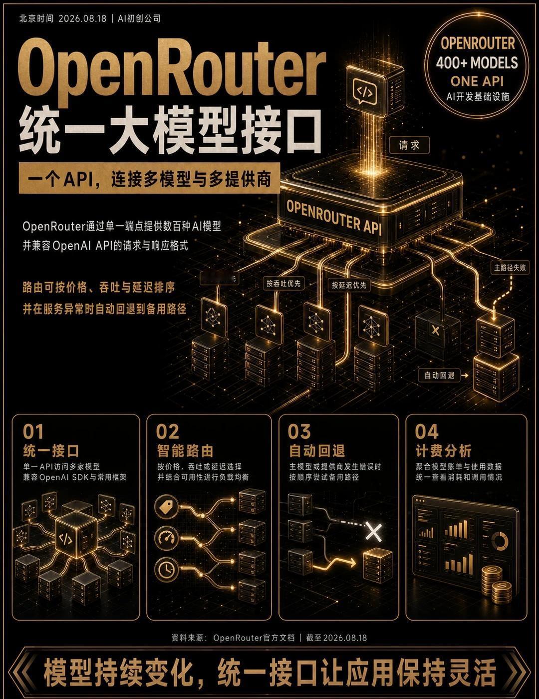 ⚡OpenRouter：统一大模型接口全景
大模型层出不穷、供应商接口繁杂切换麻