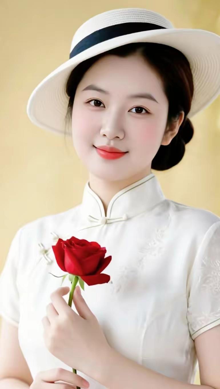 优雅旗袍与红玫瑰的完美结合，尽显东方女性的温婉与美丽。