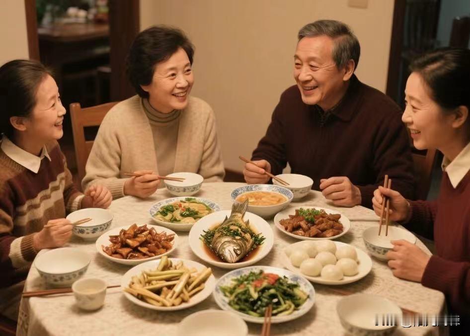 我们宁波人家里吃晚餐的方言，一家人在一起简简单单，清清爽爽弄几只下饭。全家人到齐