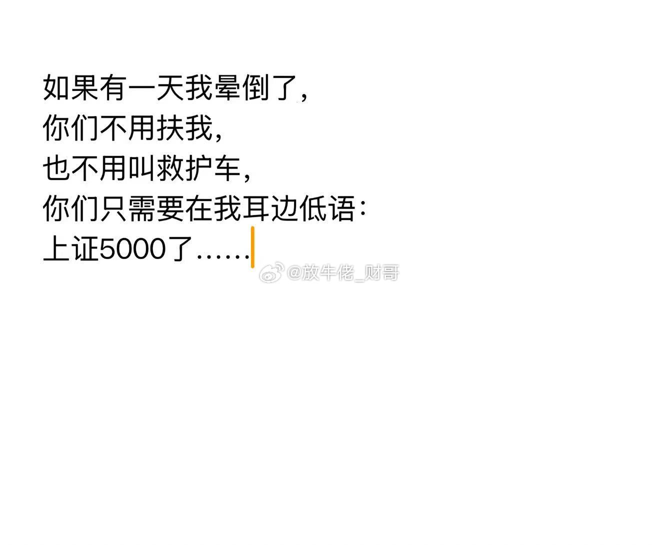 如果有一天我晕倒了，你们不用扶我，也不用叫救护车，你们只需要在我耳边低语：上证5