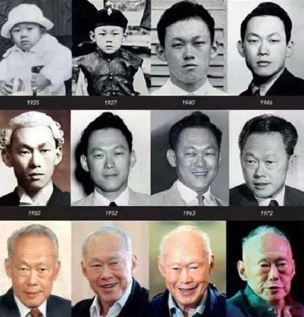 这组照片记录了新加坡国父李光耀从2岁到49岁再到91岁的成长历程，从童年到成为成