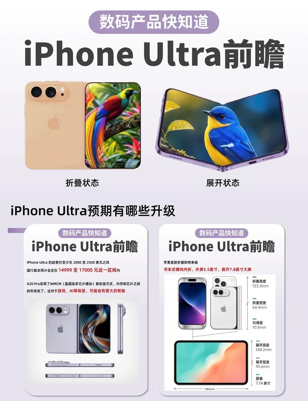 iPhone Ultra🍎折叠新机前瞻✨
苹果首款横向书本式内折机型，和主流折