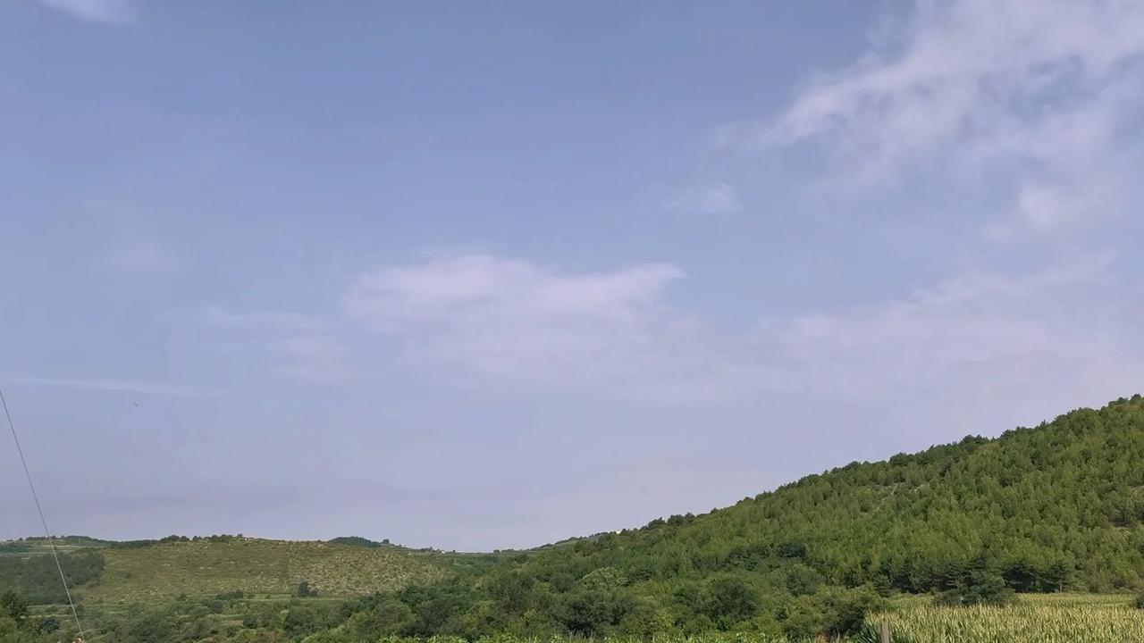 抬头望向山野，才发现城市里很难见到这样干净的蓝天。
轻薄云朵慢悠悠飘在天际，连绵