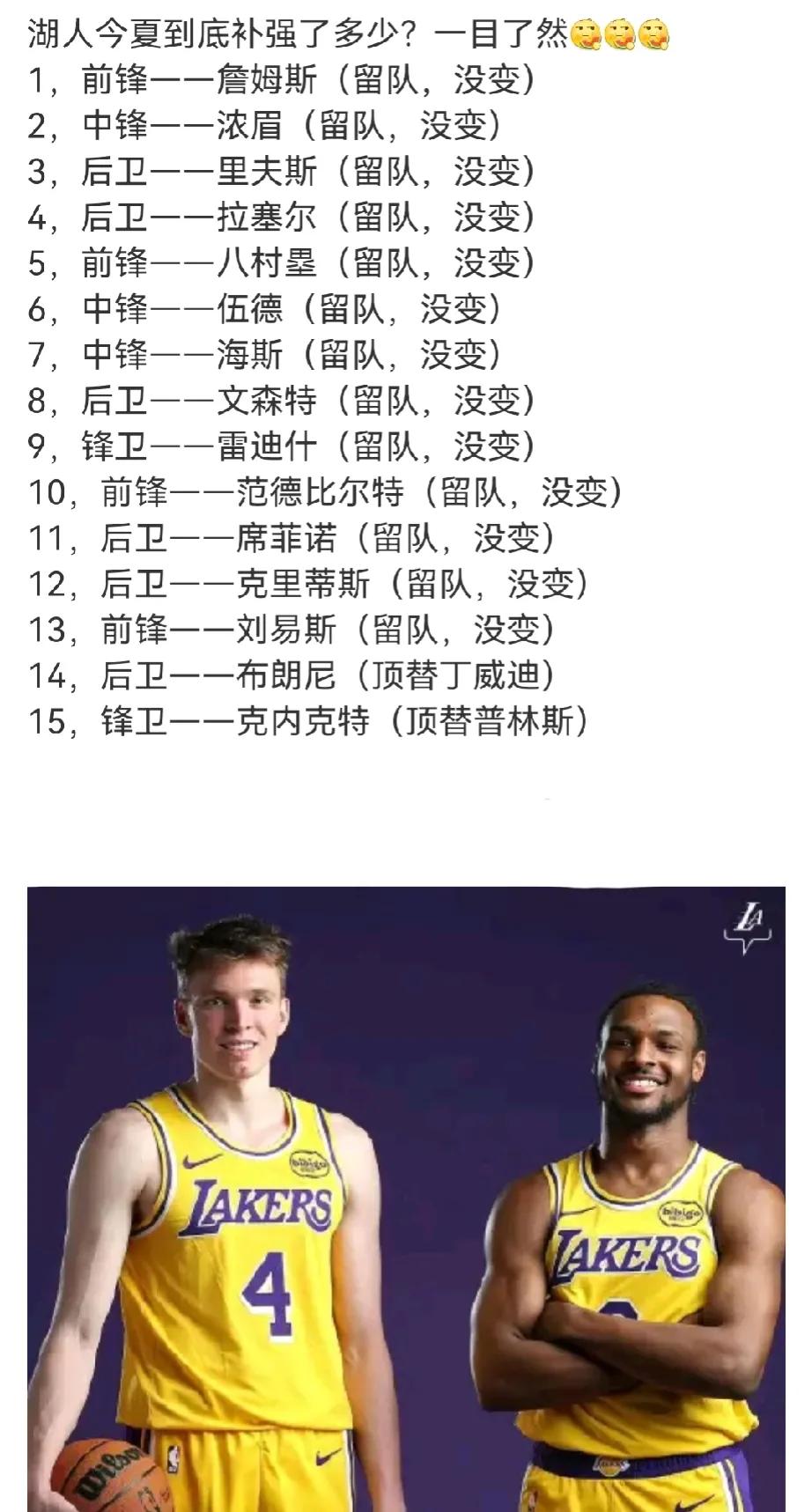 不知道的还以为
上赛季夺冠的是湖人不是凯尔特人
力求一个阵容稳定，佩总做到了
有