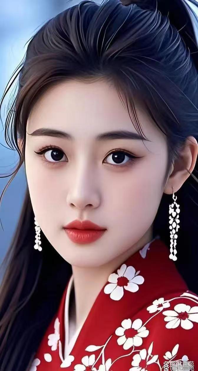 一袭鲜艳红衣，将女子的身姿勾勒得曼妙动人，再配上精致花饰，更添几分娇俏，韵味十足