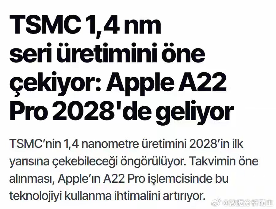 苹果提前锁定台积电1.4纳米产能，2028款iPhone或首批搭载 ​​​