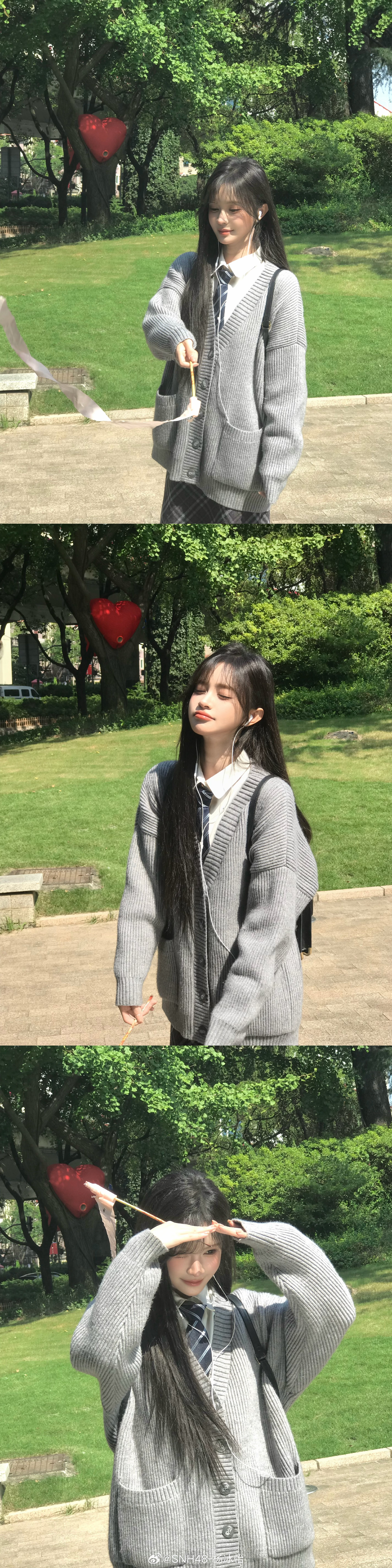 杨冰怡 跃入星光杨冰怡灰色针织开衫内搭白衬衫洋溢着青春气息[开学季]真的好会穿哦