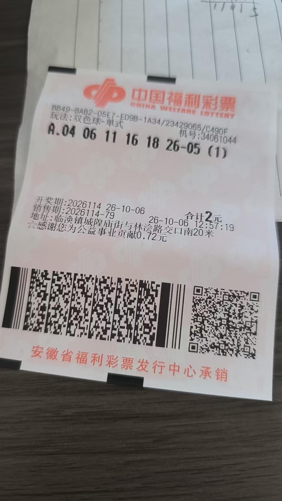 每天打卡一注双色球  26114期