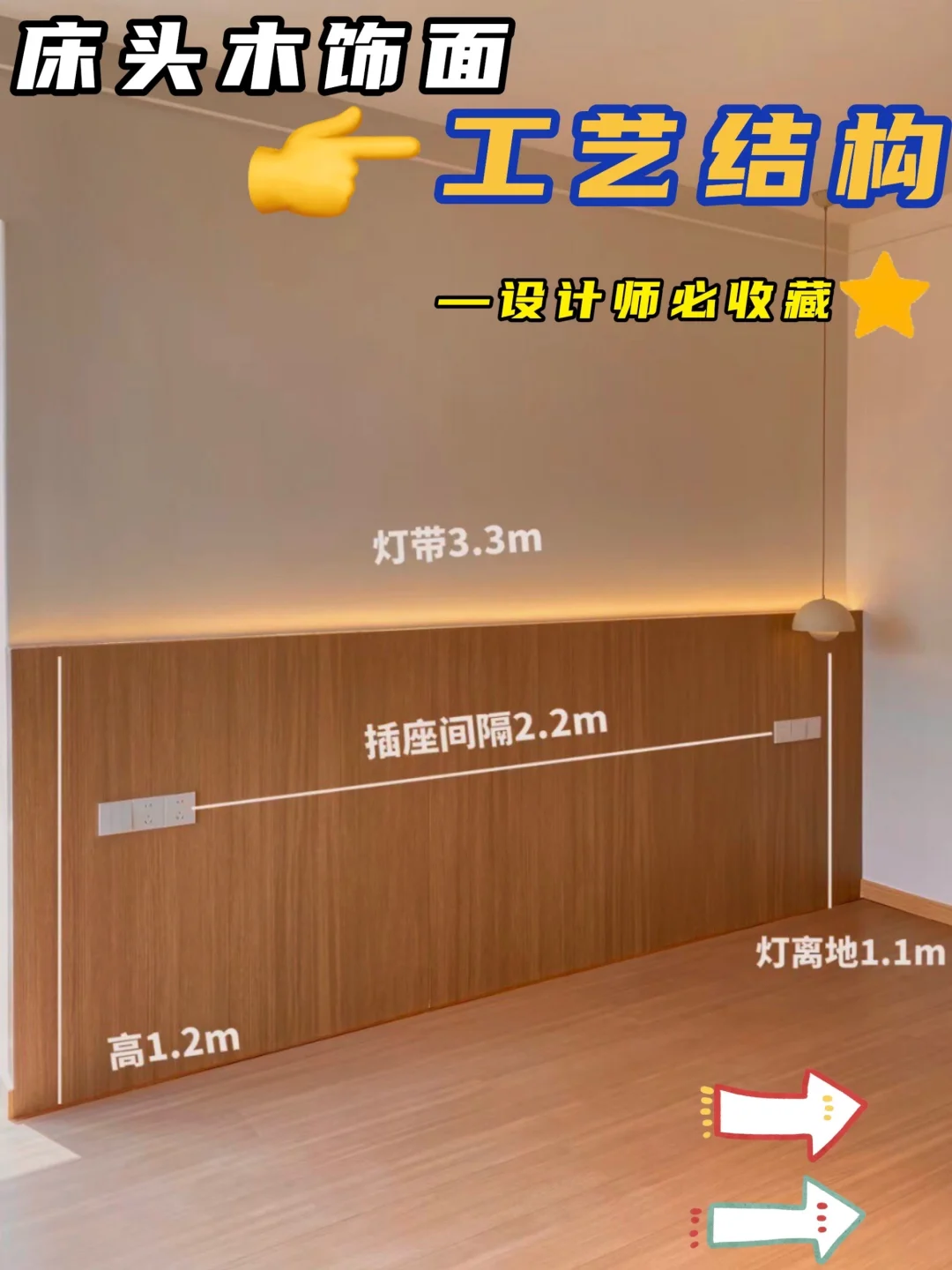 床头木饰面➕悬空床头柜设计尺寸与工艺结构