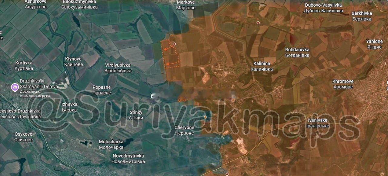 俄乌局势第1378天：

恰索夫亚尔前线局势：在控制迈尔斯克后，俄军继续向西推进