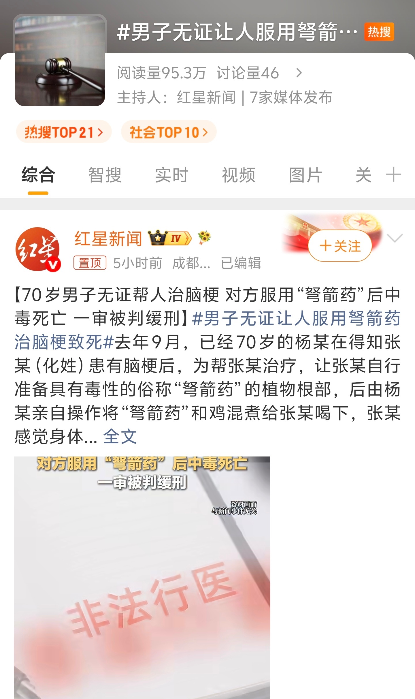 男子无证让人服用弩箭药治脑梗致死很多疾病最大的敌人不是病本身，而是病急乱投医。医