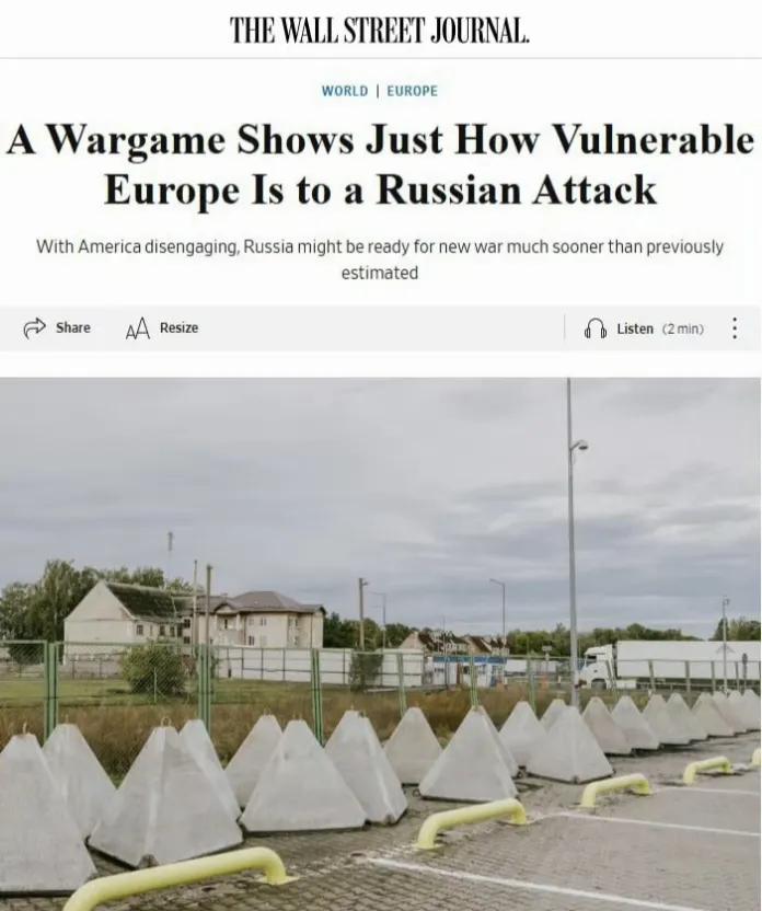 美国《华尔街日报》报道称，北约在与俄罗斯争夺波罗的海三国的兵棋推演中失败。原因是