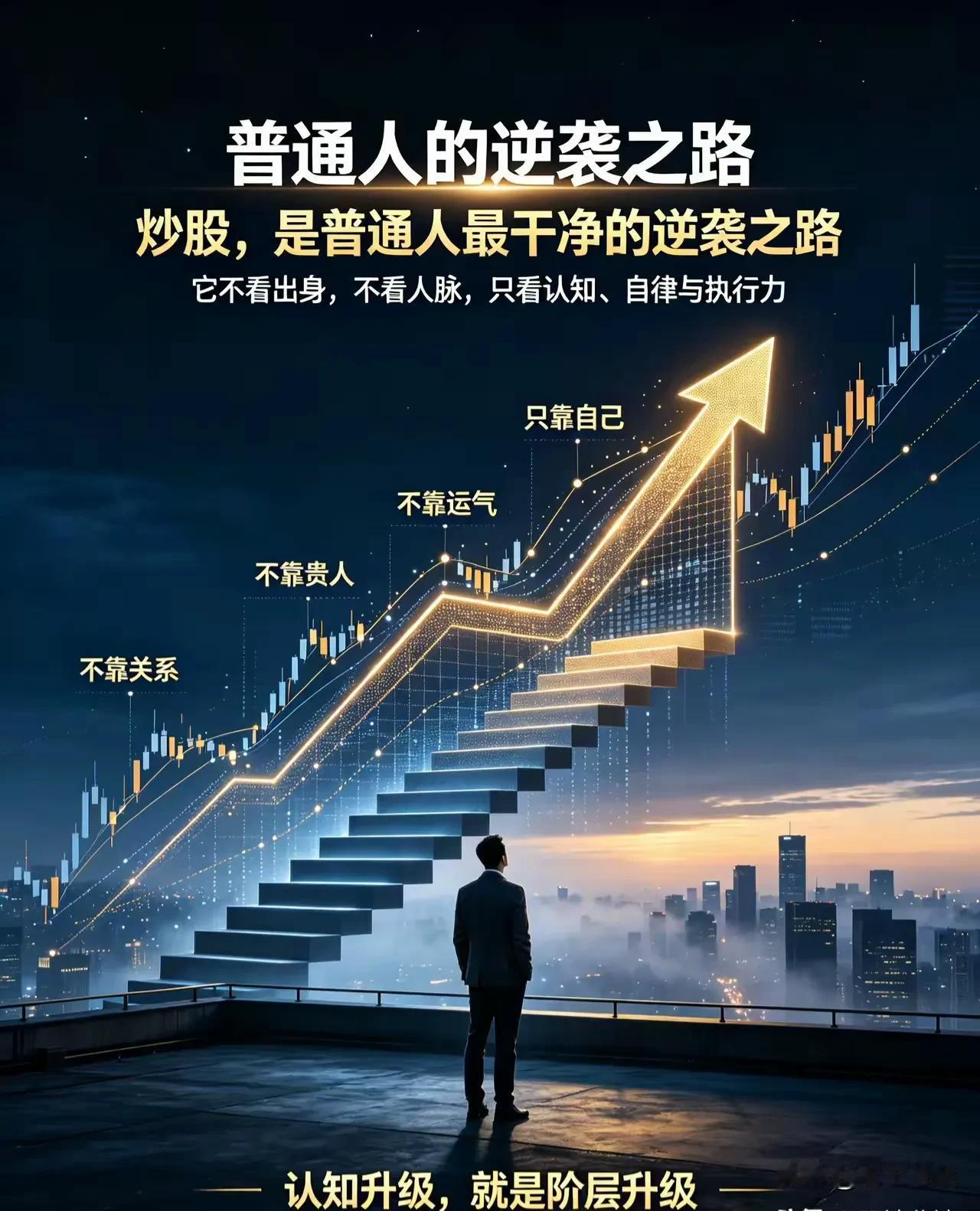 炒股，是普通人最干净的逆袭之路。

有人说股市凶险、难赚、残酷。但只有真正沉下心