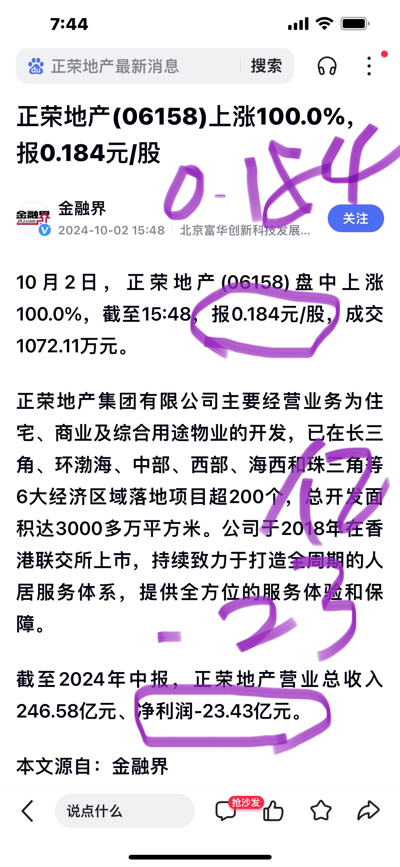 正荣得慢慢爬#2024年房地产晴雨# .0184元/股 ，跌📉的太深，_24亿