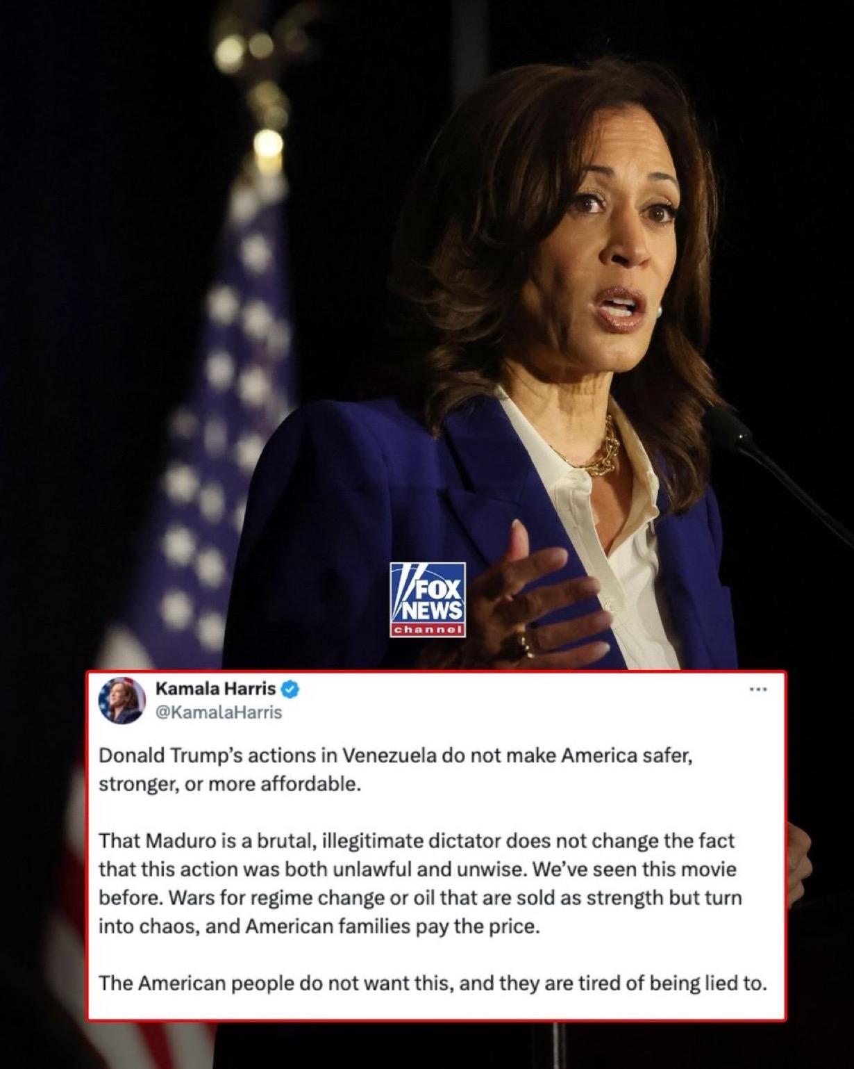 美国前副总统哈里斯抨击特朗普政府抓捕委内瑞拉独裁者尼古拉斯·马杜罗及其妻子是“非