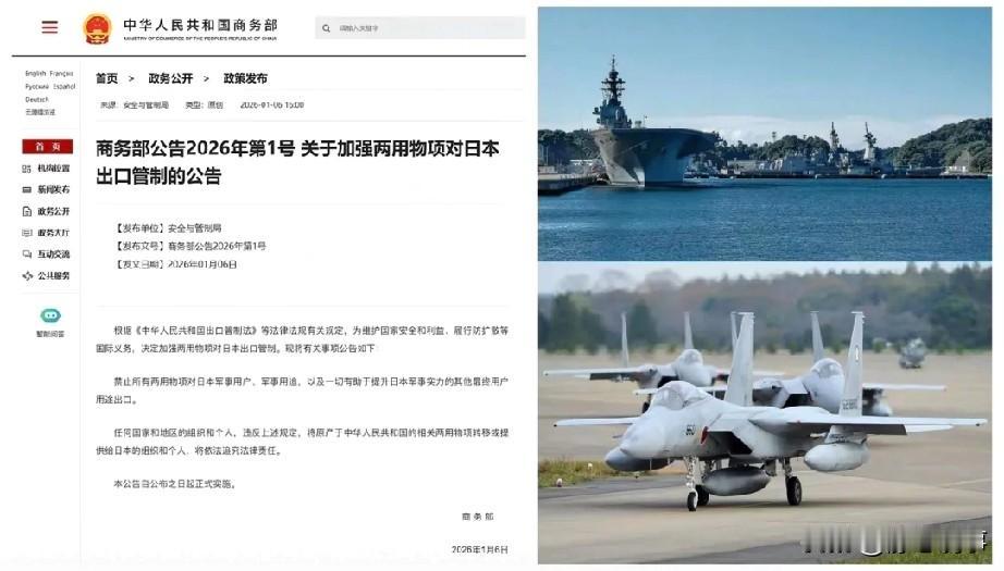 依据出口管制法及相关条例，我国对日本实施军民两用物项出口管制，涵盖1005项材料