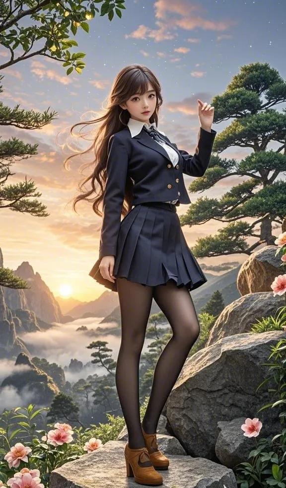 元气少女打卡美丽山景，穿校服更迷人！美少女😆😆 美图次元 漂亮可爱的萝莉 心