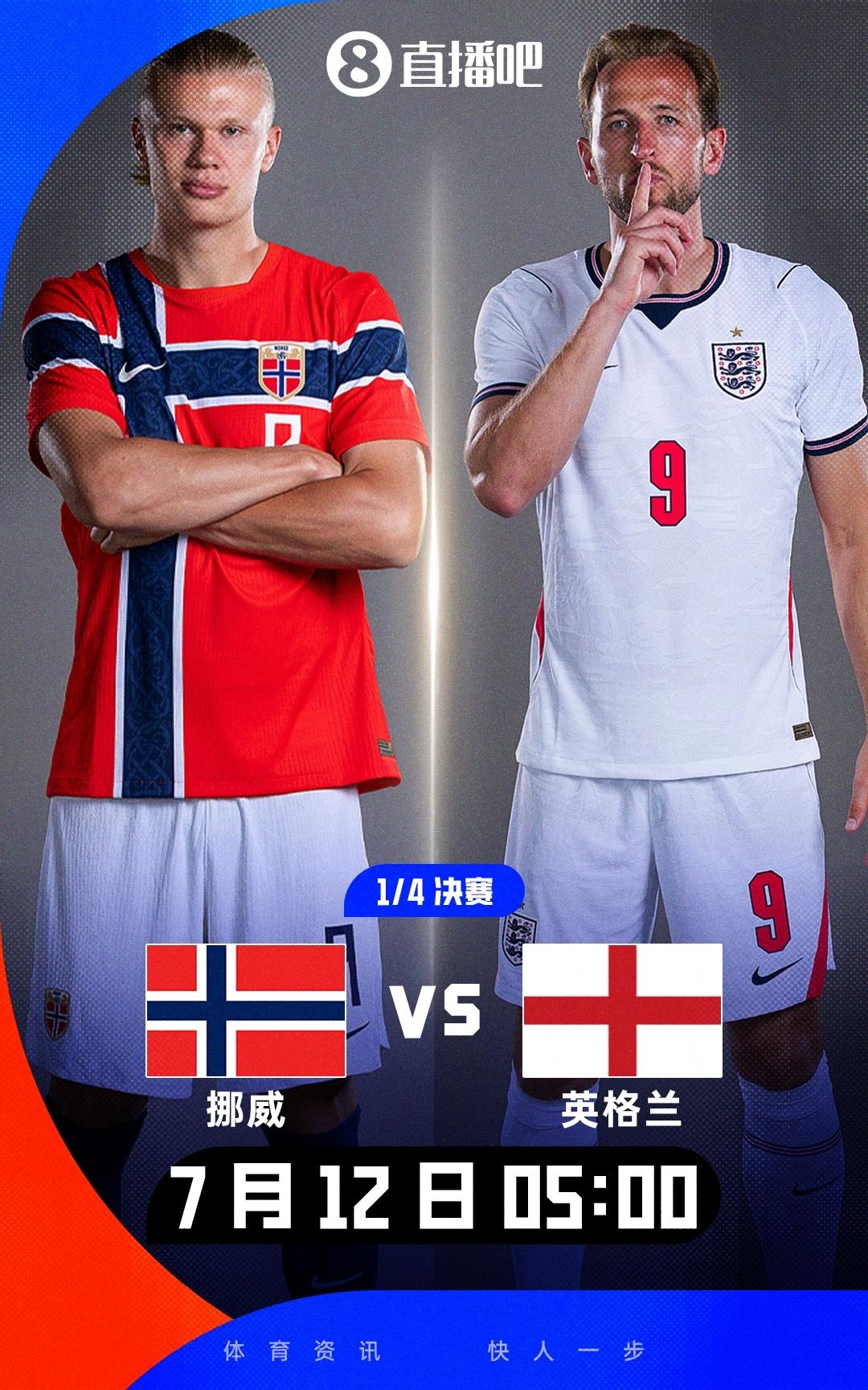 世界杯1/4决赛：挪威战英格兰，7月12日凌晨5点，美国迈阿密的硬石体育场
07