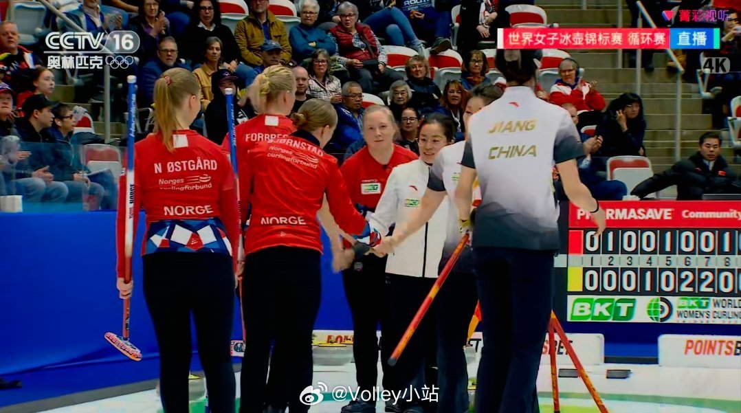 2026年女子冰壶世锦赛循环赛，中国队5-3挪威队，中国队以6胜6负结束循环赛，