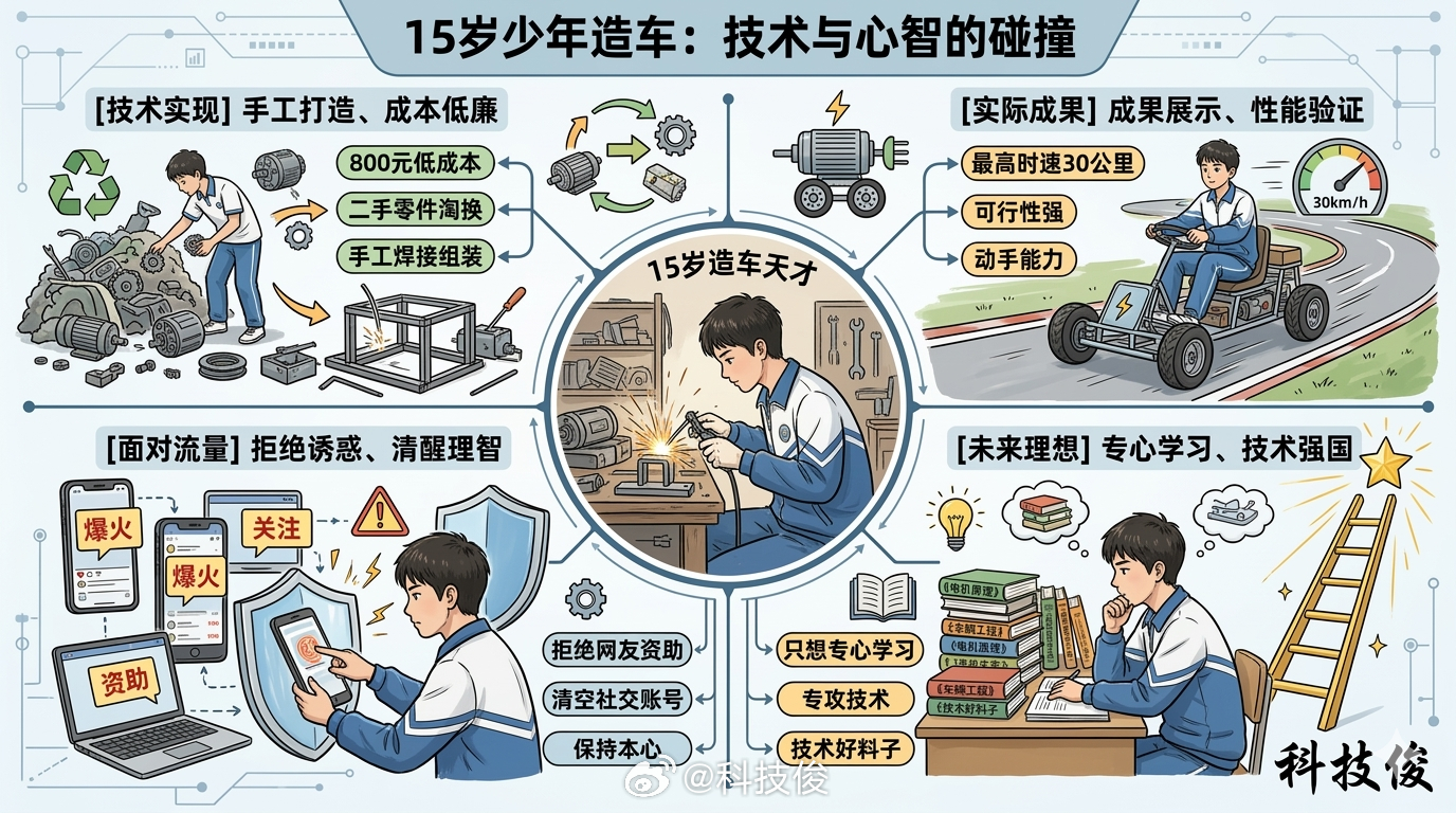 15岁造车天才回应走红刷到湖南15岁小伙花800块手搓电动车的新闻，我是真有点震