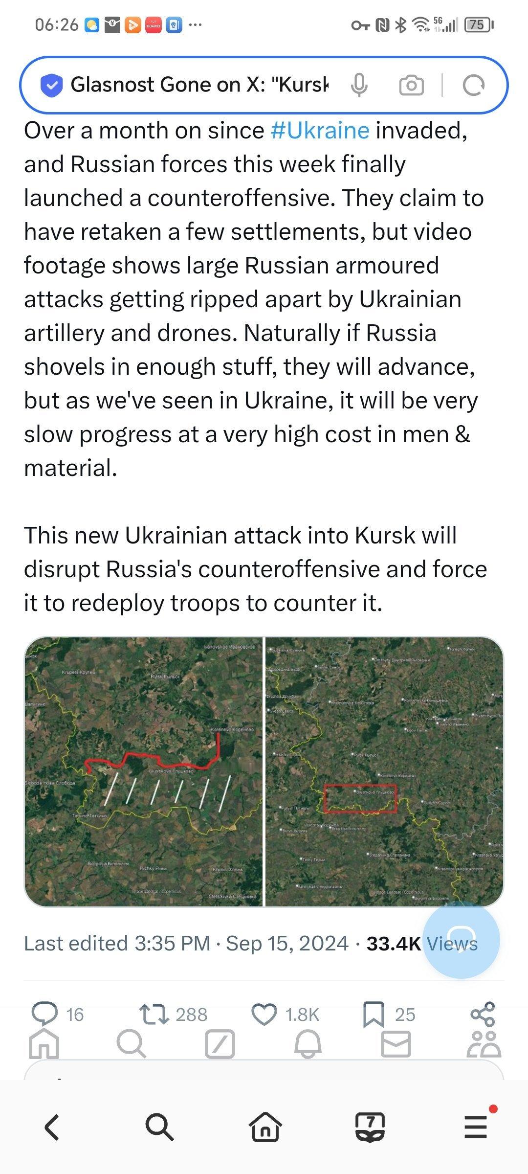 库尔斯克局势： 本周，乌克兰军队在俄罗斯库尔斯克地区开辟了一条新战线。他们突破了