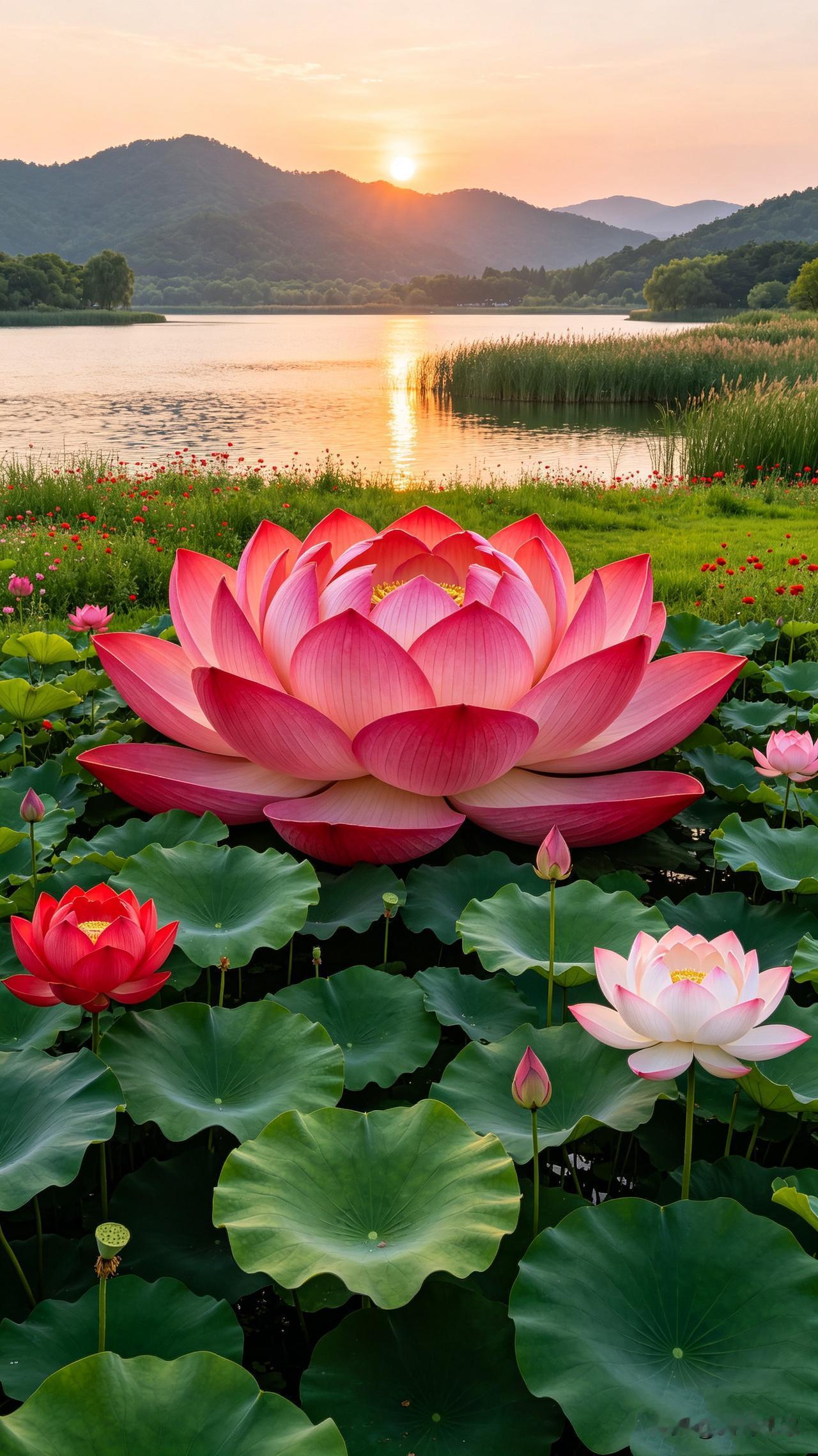 九月，荷叶仍绿，晚风渐凉，藏着夏末最后的浪漫与初秋最初的清朗，初秋，远山如黛，近