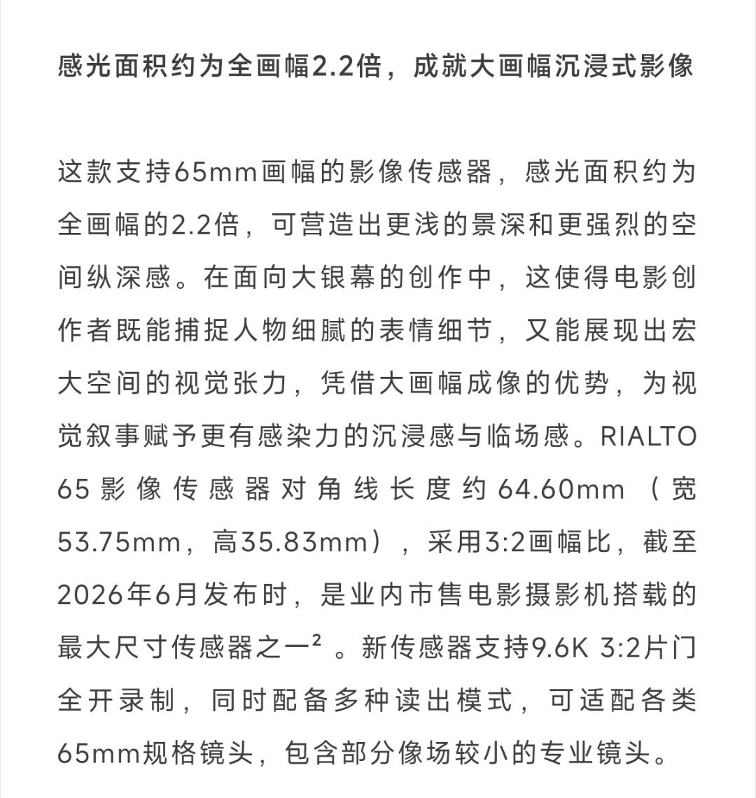 索尼开发CineAltaV 2的65mm大画幅传感器模块 感光面积为全画幅的2.