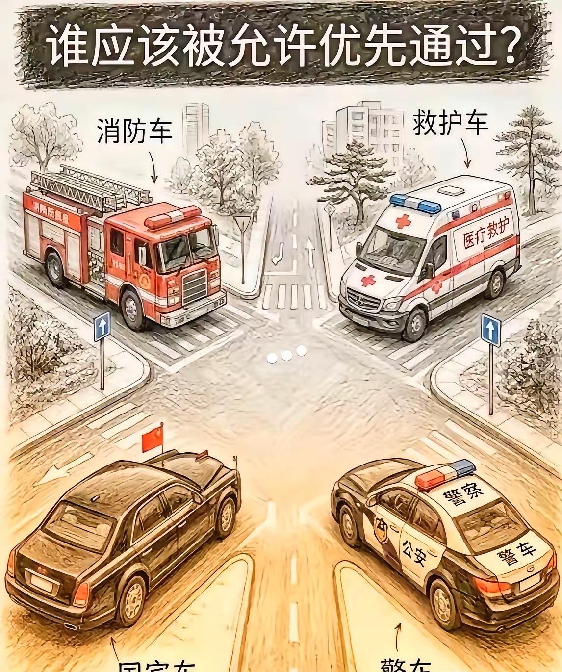 图中哪辆车优先通过？